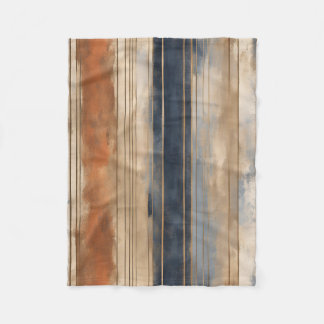 Burnt Orange Navy Dusty Blue Distressed Strip Fleecedecke