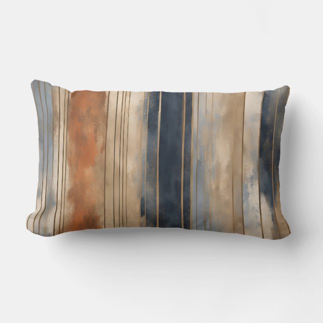 Burnt Orange Navy Dusty Blue Distressed Strip Lendenkissen (Vorderseite)