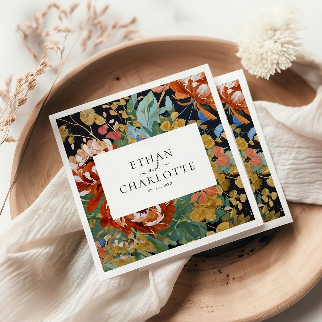 Burnt Orange Peonies Bloral Painting Gold Hochzeit Serviette (Von Creator hochgeladen)