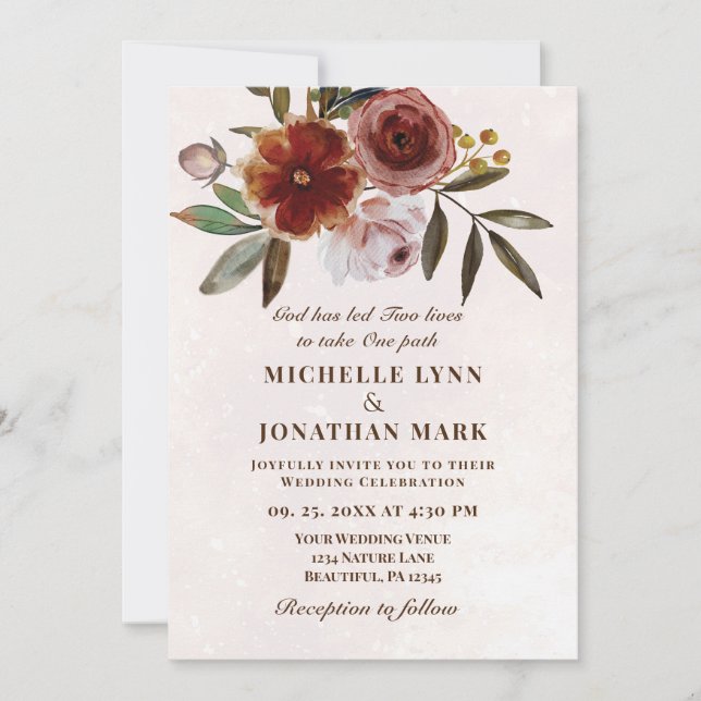 Burnt Orange Pink Simple Floral Christlich Wedding Einladung (Vorderseite)