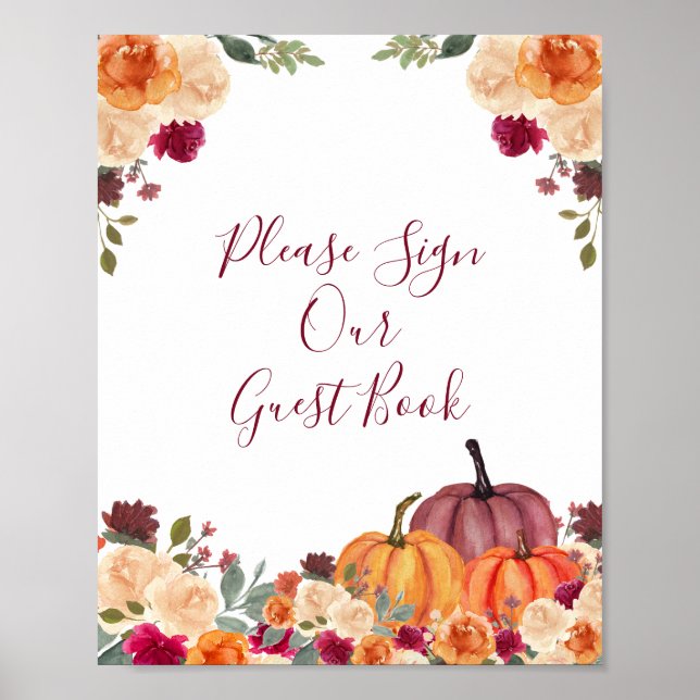 Burnt orange Pumpkin Floral Bitte unterschreiben S Poster (Vorne)