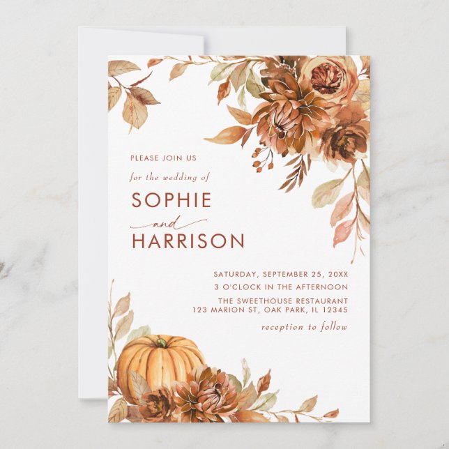 Burnt Orange Pumpkin Herbstblüte Hochzeit im Herbs Einladung (Vorderseite)