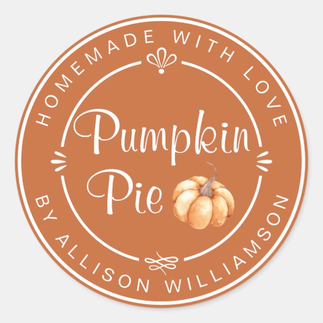 Burnt Orange Pumpkin Pie Homemade Runder Aufkleber (Vorderseite)