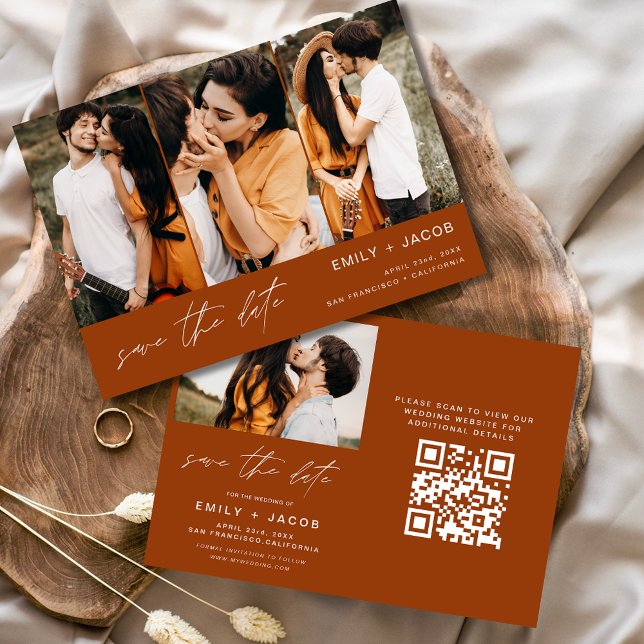 Burnt Orange QR Code Modern Save the Date elegant (Von Creator hochgeladen)