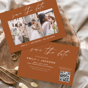 Burnt Orange QR Code Save the Date Modernes 3 Foto