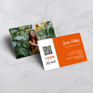 Burnt Orange QR Foto Social Media Icons Visitenkarte