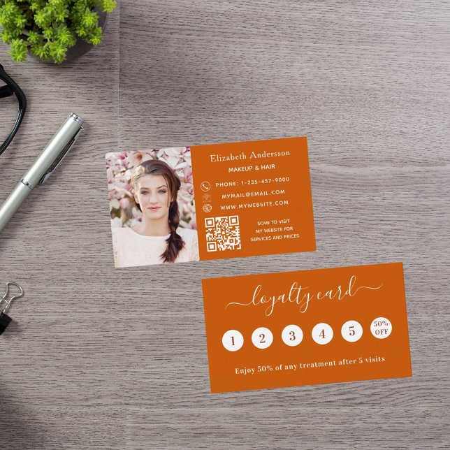 Burnt Orange QR Foto Visitenkarte (Von Creator hochgeladen)