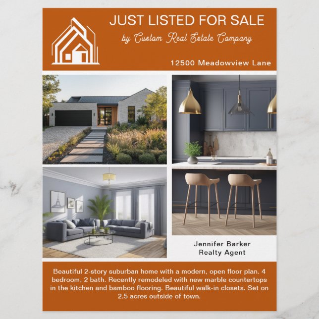 Burnt Orange Real Estate Home Listing 2 Sided Flyer (Vorne)