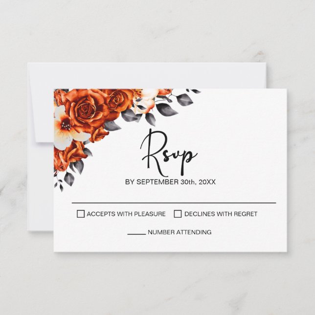 Burnt Orange Rose Floral Wedding RSVP Karte (Vorderseite)