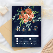 Burnt Orange Rose Terracotta Floral Navy Hochzeit