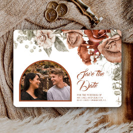 Burnt Orange Rose Terracotta Floral Wedding Foto Save The Date