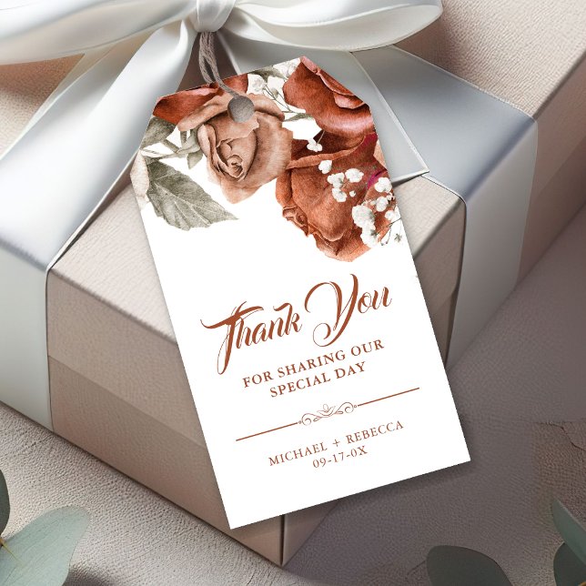 Burnt Orange Rose Terracotta Floral Wedding Geschenkanhänger (Von Creator hochgeladen)