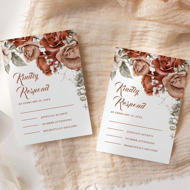 Burnt Orange Rose Terracotta Floral Wedding RSVP Karte (Von Creator hochgeladen)