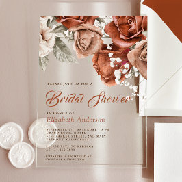 Burnt Orange Roses Terracotta Floral Bridal Shower Acryleinladungen