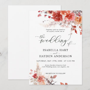 Burnt Orange Rust Boho Terracotta Floral Wedding Einladung