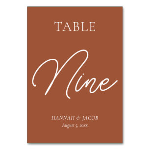 Burnt Orange Rust Wedding Nine Tischnummer