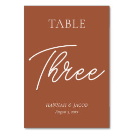 Burnt Orange Rust Wedding Three Tischnummer