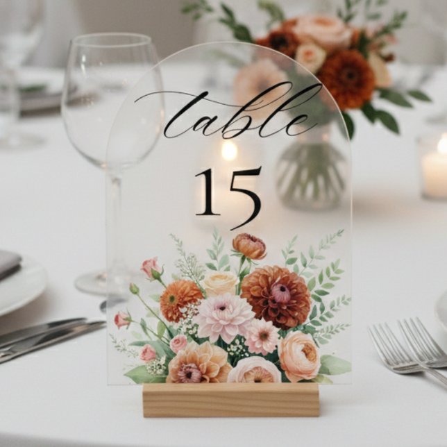 Burnt Orange Sage Flowers Wedding Table Number Acryleinladungen (Von Creator hochgeladen)