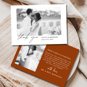 Burnt Orange Script Foto Hochzeit Danke Karte