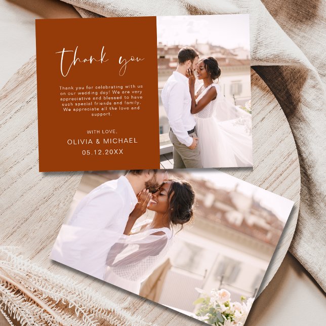 Burnt Orange Script Foto Hochzeit Danke Karte (Von Creator hochgeladen)