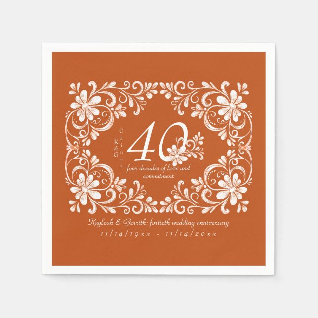 Burnt Orange Shabby Chic 40 Jubiläum Napkin Serviette (Vorderseite)