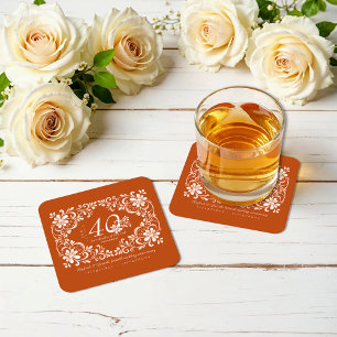 Burnt Orange Shabby Chic 40 Jubiläum Untersetzer