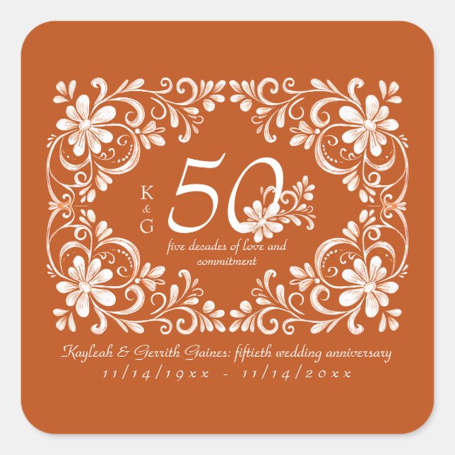 Burnt Orange Shabby Chic Sticker zum 50. Jubiläum (Vorderseite)