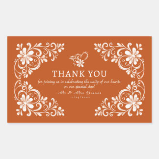 Burnt Orange Shabby Chic Thank You Wedding Sticker