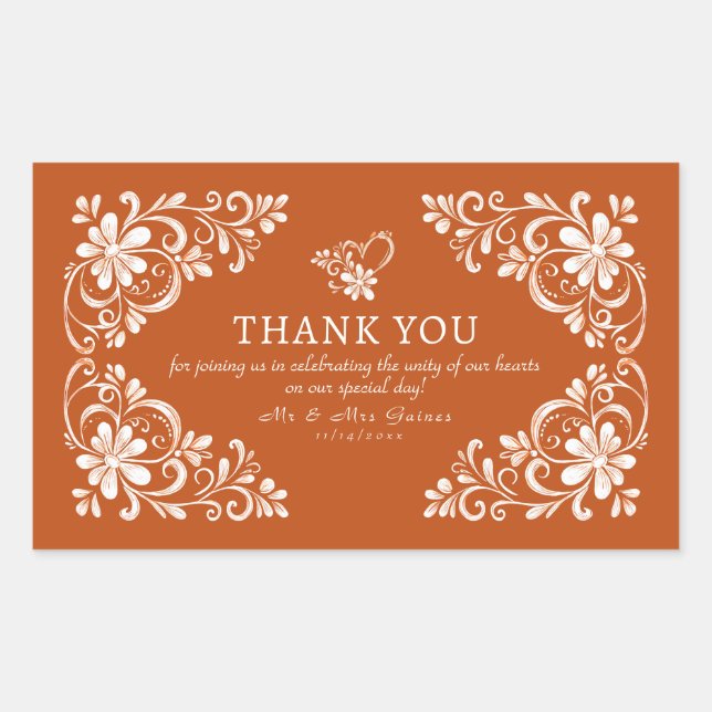 Burnt Orange Shabby Chic Thank You Wedding Sticker (Devant)