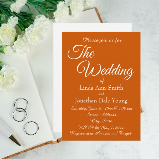 Burnt Orange Simple Style Wedding Einladung (In Situ Wedding)