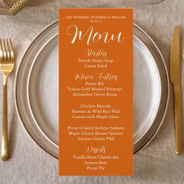Burnt Orange Simple Style Weddner Menükarte (In Situ Table)
