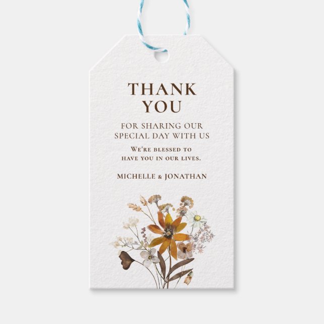 Burnt Orange Simple Wildblume Fall Floral Geschenkanhänger (Vorderseite)