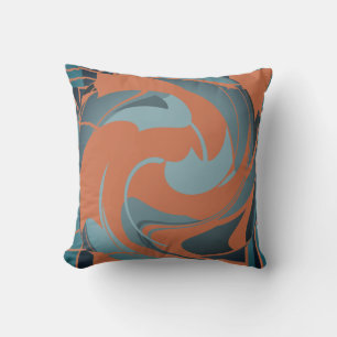 Burnt Orange Slate Seafoam Abstrakte Blume Motif Kissen