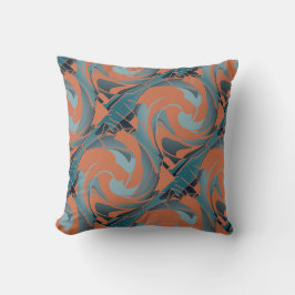 Burnt Orange Slate Seafoam Diagonal Twirls Motif Kissen