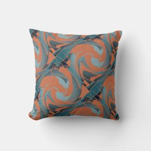 Burnt Orange Slate Seafoam Diagonal Twirls Motif Kissen