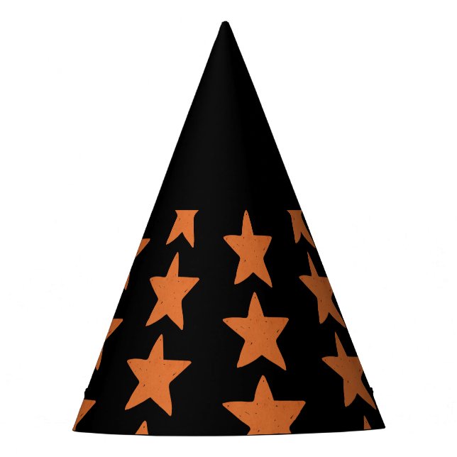 Burnt Orange Star Pattern Witchy Halloween Partyhütchen (Vorderseite)