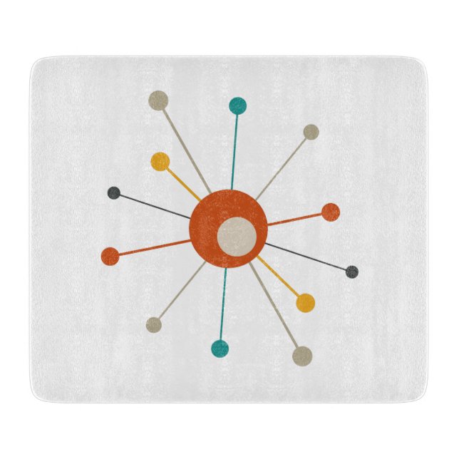Burnt Orange Teal Atomic Era Starburst Mid Century Schneidebrett (Vorderseite)