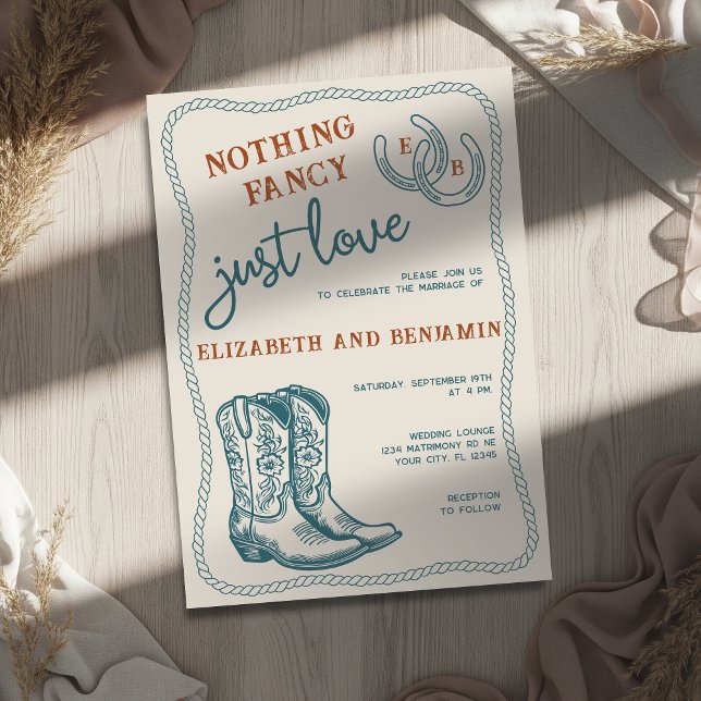 Burnt Orange Teal Cream Western Horseshoe Wedding Einladung (Von Creator hochgeladen)
