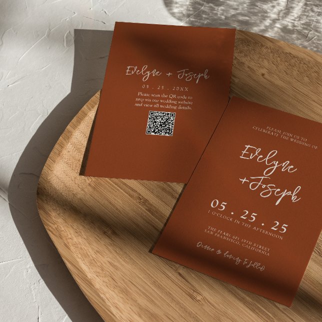 Burnt Orange Terracotta Boho QR Code Wedding Einladung (Von Creator hochgeladen)