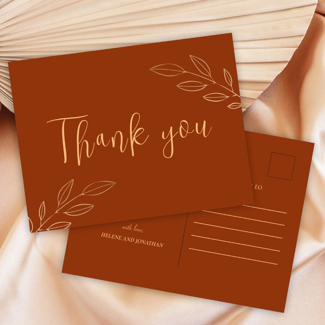 Burnt Orange Terracotta Boho Wedding Vielen Dank Postkarte (Burnt Orange Terracotta Boho Wedding Thank You Postcard)