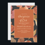 Burnt Orange Terracotta Floral Black Überraschung  Einladung<br><div class="desc">Eleganter Rost,  verbrannte Orange und Terracotta Aquarell Blüten auf schwarz Custom Überraschung 40. Geburtstag Party Einladung.</div>