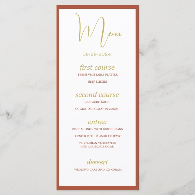 Burnt Orange Terracotta Floral Wedding Menu Menükarte (Vorderseite)