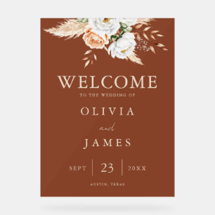 Burnt Orange Terracotta Floral Wedding Willkommen Acrylschild