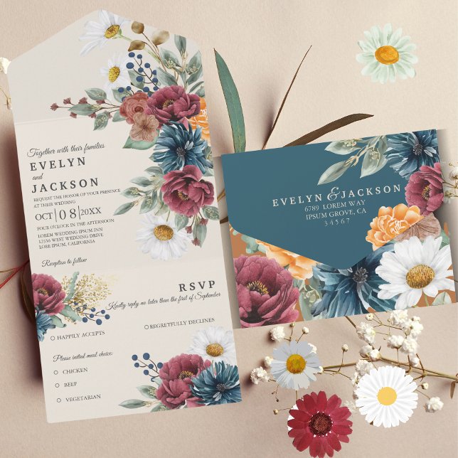 Burnt orange terracotta Moderne Rustikale Boho All In One Einladung (Von Creator hochgeladen)