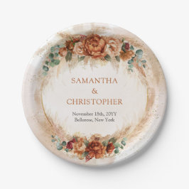 Burnt orange Terracotta und grüne Laubbogen Pappteller