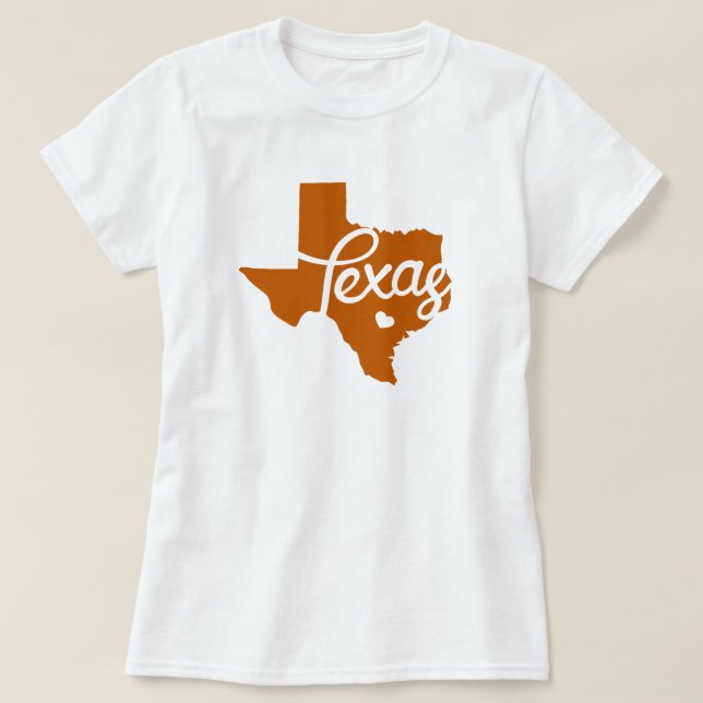 Burnt Orange Texas Heart T-Shirt (Design vorne)
