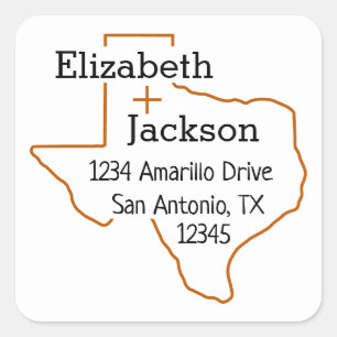 Burnt Orange Texas Kontur Couple Address Label Quadratischer Aufkleber