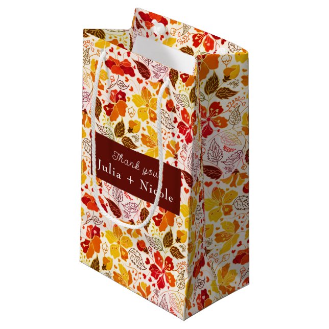 Burnt Orange Tropical Hibiskus Florals Wedding Kleine Geschenktüte (Vorderseite Schrägansicht)