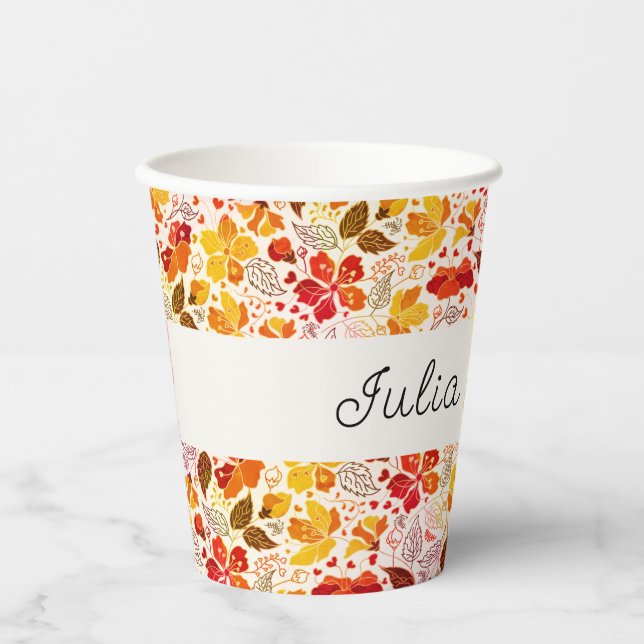 Burnt Orange Tropical Hibiskus Florals Wedding Pappbecher (Vorderseite)