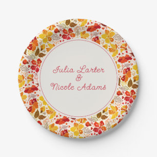 Burnt Orange Tropical Hibiskus Florals Wedding Pappteller